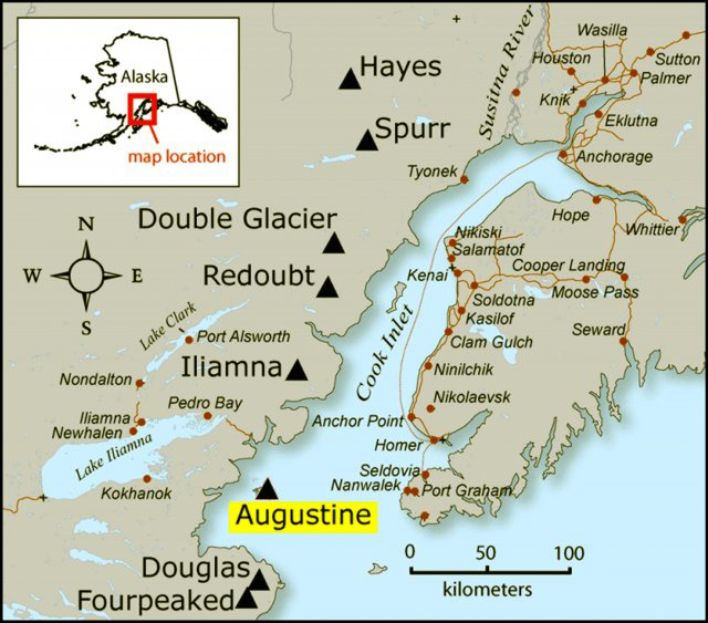 Map of the Augustine Volcano and area